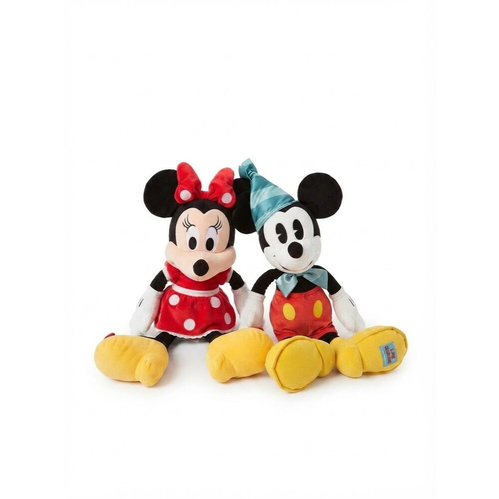 Disney Large Mickey & Minnie Mouse Plush Stuffed Animal Toy Set Birthday Hat